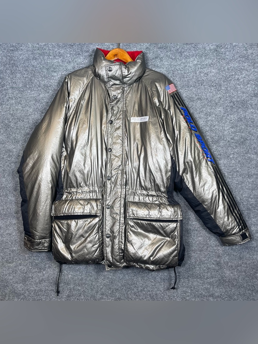 Vintage Polo Sport Large 80% Down Silver Puffer Coat Jacket Ripstop Ski Space